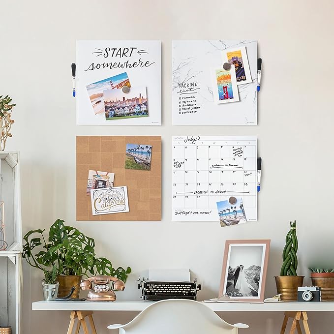 U Brands Magnetic Dry Erase Board, 14"x14", Frameless, includes Marker and Magnet