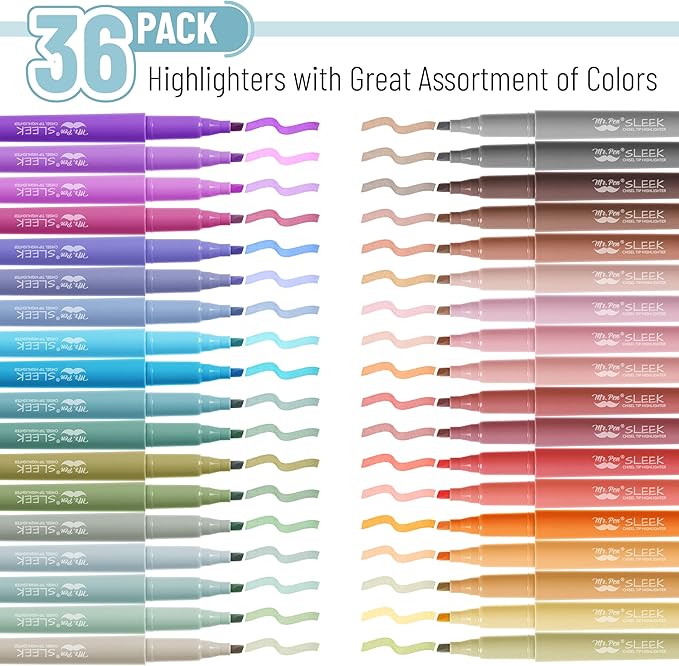 Mr. Pen- Pastel Highlighters, 36 Pack, Chisel Tip, Colorful, Cute Highlighters Assorted Colors, Quick Drying, Smear Resistant