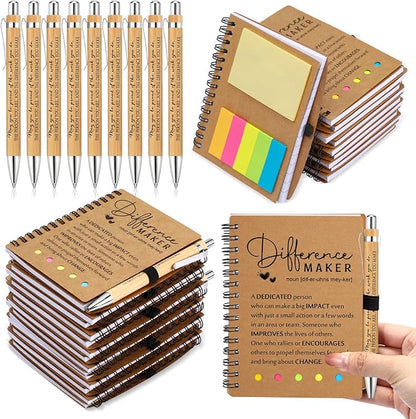Jetec 12 Sets Bulk Employee Appreciation Gifts Bulk Inspirational Spiral Notebook with Note Ballpoint Pen Thank You Gifts for Volunteer Social Worker Nurse Staff Coworker Students (Difference Maker)