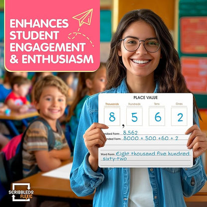 SCRIBBLEDO Place Value Chart Math Practice 9”x12” Small White Board Dry Erase Sheets Math Manipulatives Math Supplies Homeschool Teacher Students Classroom Pack of 10 Sheets