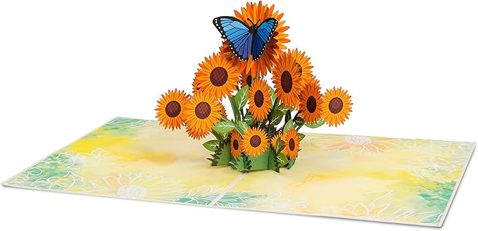 Paper Love 3D Sunflowers Pop Up Card, For Fall, Birthday, Thanksgiving, Thinking of You, Sympathy, All Occasion - 5" x 7" Cover - Includes Envelope and Removable Note Tag