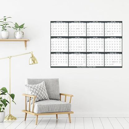 2024 Dry Erase Calendar – Large Yearly Wall calendar 2024, 38.2'' x 25.2'', 2-Side Reversible Calendar 2024, Vertical/Horizontal, Jan 2024 – Dec 2024, 2024 Wall Calendar with Notes, Stickers - Grey