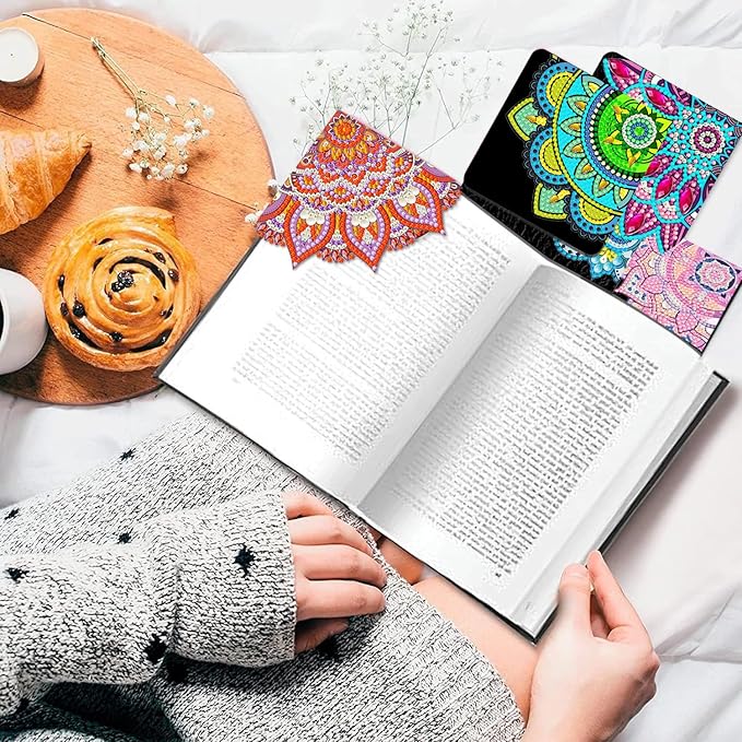 Diamond Art Bookmark Shape Rhinestone Bookmark Crystal DIY Diamond Drawing Bookmark Diamond Art by Number Embroidery Painting Bookmark for Arts Crafts Gift (Lotus 6)