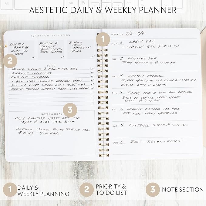 Beautiful Daily and Weekly Planner - To Do List Notebook to Easily Organize Your Agendas And Boost Productivity in School Or At Work - Stylish College or Office Supplies For Women