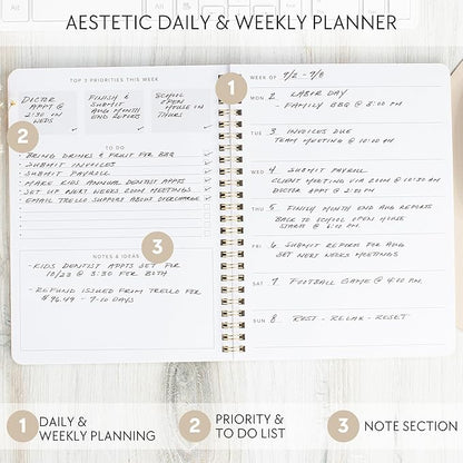 Beautiful Daily and Weekly Planner - To Do List Notebook to Easily Organize Your Agendas And Boost Productivity in School Or At Work - Stylish College or Office Supplies For Women