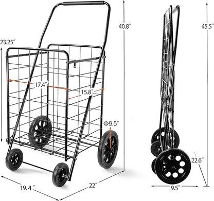 Wellmax 2-Pack Shopping Utility Cart with Stair Climber, Collapsible Folding Cart for Grocery, X-Large and Large (Black and Silver)