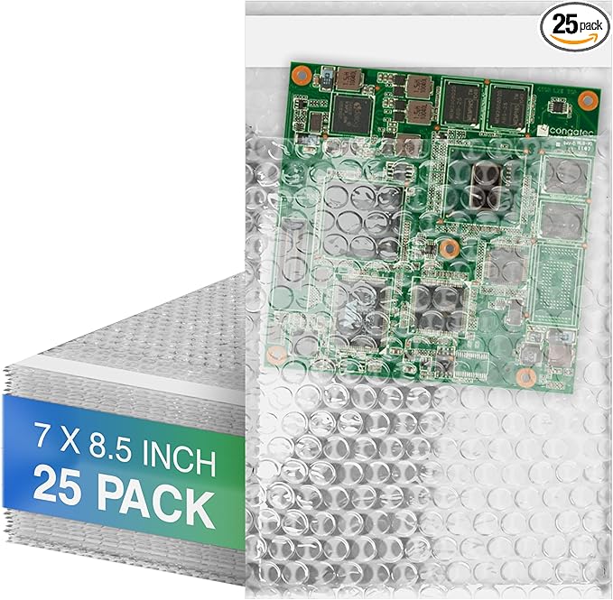 Clear Bubble Out Bags, 7 x 8.5 Inches. 25 Pack Self Seal Bubble Pouches. Polyethylene Clear Bubble Bags for Packing. Waterproof Clear Bubble Out Pouches for Fragile Things