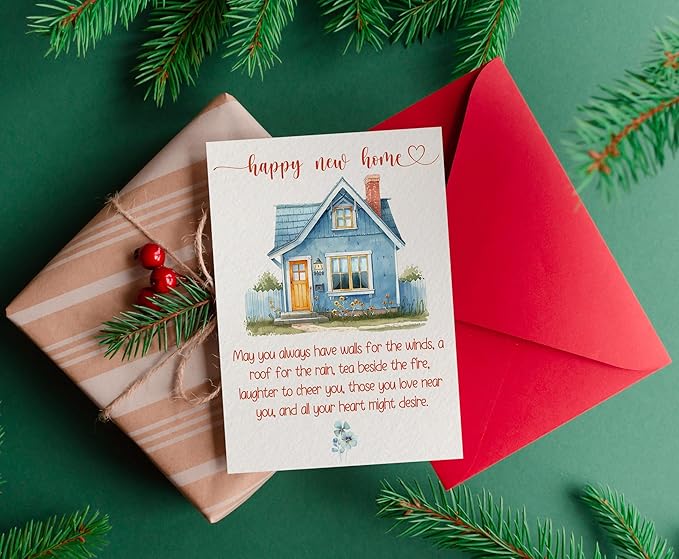 New Home Card, Housewarming Card, Congratulations Home Card - Folded 5"x7" Sing Card with Red Envelope - House Warming Gifts New Home Owner, Neighbor, Friend, Women, Men