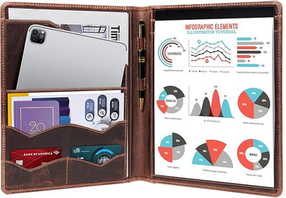 Leather Portfolio Binder, Professional Organizer Padfolio – Resume Folder, Business Card & Document Holder, Portfolios for Men & Women, Office & Business Supplies by Luxeoria | (Small - Brown)
