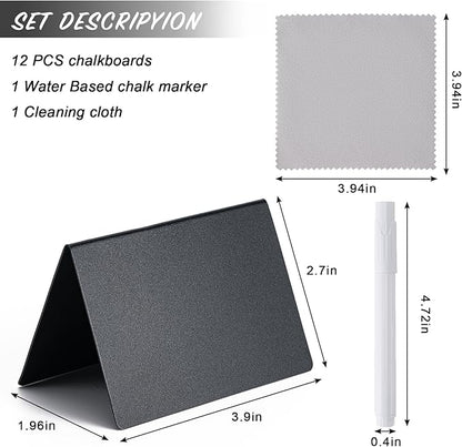 BOOMIBOO 12 Pack 4"x3"Mini Chalkboard Signs, Reusable and Reserved Table Signs, Easy to Write and Wipe Out, Food Labels for Parties - Buffets - Birthdays -Bakery-Table Numbers-Weddings