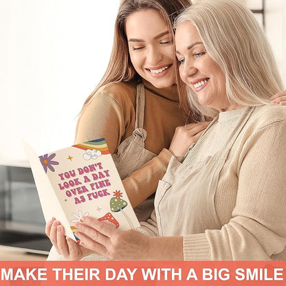 Funny Birthday Card for Wife Girlfriend, You Don't Look a Day Over Fine as F*ck, Rainbows Birthday Greeting Card, Humorous Greeting Card with Envelope for Birthday or Anniversary