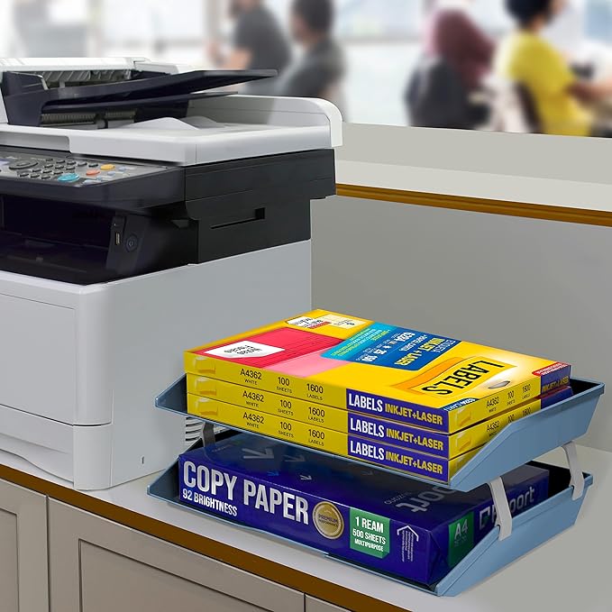 Acrimet 2 Tier Side Load Letter Tray Facility, Desktop File Organizer, A4 Letter Size Paper Organizer, Minimalist Storage Solution Paper Tray for Office, Home, Classroom (Plastic, Solid Blue Color)