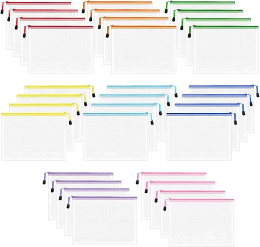 32pcs Mesh Zipper Pouch Bags, B5 Zipper Pouch, Mesh Bags With Zipper, Plastic Zipper Pouches, 8 Colors Zipper Pouches for Organizing, Board Game Storage, Travel, School Office organize