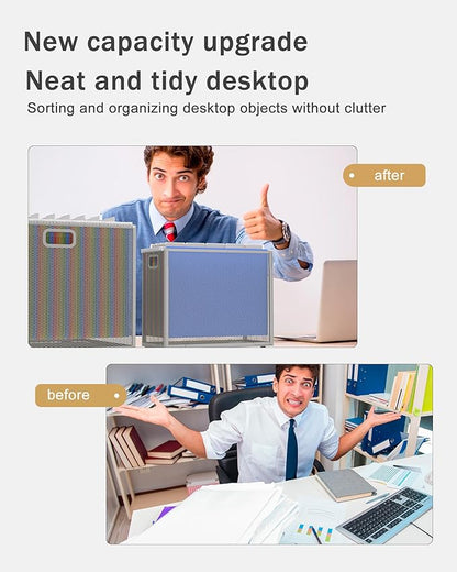 Oterri Hanging File Organizer, Metal File Organizer, Portable Desktop File Organizer for Letter Size Folder, Mesh Hanging File Crate for Office,Folders Not Included(Light Grey,1 Pack)