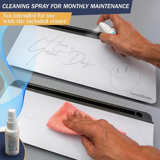 15-Inch Desktop Whiteboard - Glass Dry Erase Board for Desk Whiteboard with Stand with 3 Markers, Spray Bottle, 3 Cable Holders & Storage Box Work from Home Office Gadgets, Black & White