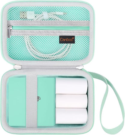 Canboc Case for Memoking/Ponek/Phomemo/Omezizy/Memoqueen T02 Mini Printer Sticker Printer/Phomemo M02 Printer, T02 Portable Thermal Printer Box for Thermal Paper, USB Cable, Green (Case Only) ﻿