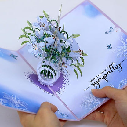 Paper With Deepest Sympathy Card, Lily Pop Up Card, Loss of Loved One, Pet, Mom, Dad, Child, Thinking Of You, Condolence, Bereavement, Grief, Greeting Card with Envelope (Lily)