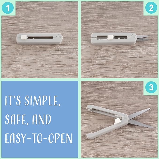 JubileeYarn Push Open Folding Safety Scissors - Grey - 3 Pairs