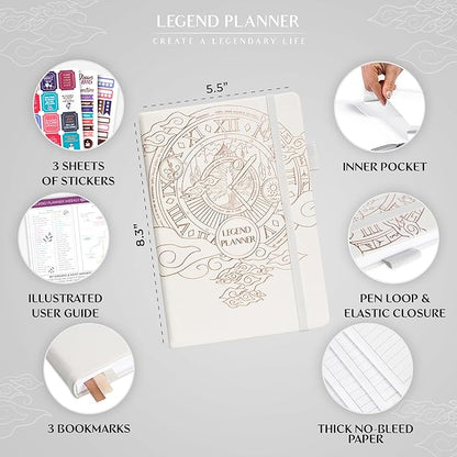 Legend Planner – Weekly & Monthly Life Planner to Hit Your Goals & Live Happier. Organizer Notebook & Productivity Journal. A5 (White)