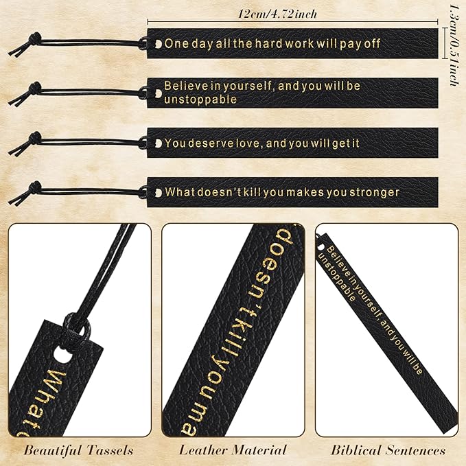 Roowest 20 Pcs Motivational Leather Bookmarks Inspirational Leather Page Markers Book Marks for Book Lovers Black Bookmark for Reading Readers Bookworm Book Lovers Writers Women Men Gift Party Favor