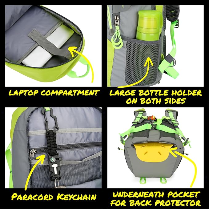 Reflective Motorcycle Backpack Lightweight, Water Resistant Casual Daypack with Laptop Pocket for Safe Commuter, Biking, and Daily Use. 35L Sport bookbag to Avoid Accidents (green backpack)