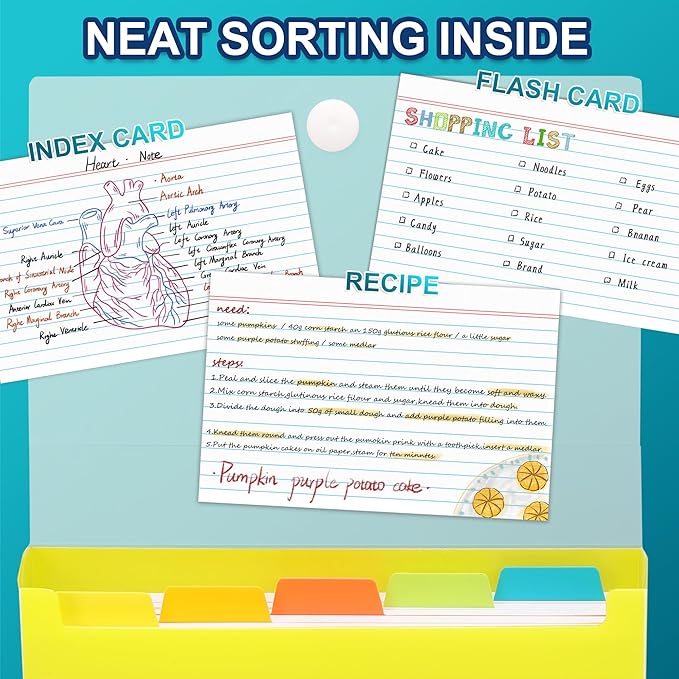 H4D 4x6 Index Card Case with 100 Heavyweight Ruled Index Cards and Dividers, Lime Green