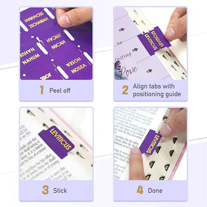 Bible Tabs for Study Bible, New & Old Testament Tabs Matte Laminated Bible Book Tabs Bible Journaling Supplies for Women(Large Print, Easy to Read) (Purple-1)