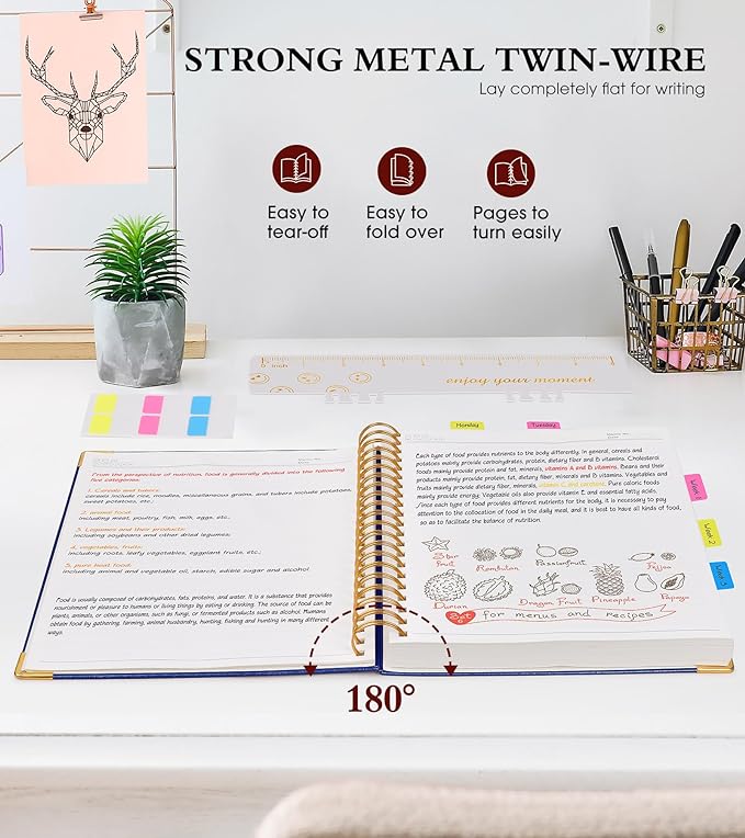 Spiral Notebook Journal 7.6” x 10”, 300 Pages Hardcover Leather Lined Journals for Women Men, B5 Large College Ruled Notebooks with 100 GSM Thick Paper, Spiral Journal for Writing Work School, Navy