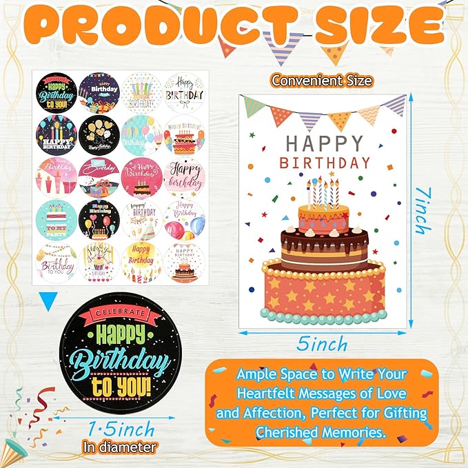 200 Set Unique Happy Birthday Card Bulk with Envelope and Sticker Blank Greeting Card Large 5 x 7 Inch Suitable for Office Kids Women Men, 20 Styles(Lovely Style)