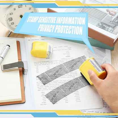 Nezyo 2 Pack Identity Protection Roller Stamp Identity Theft Stamp Confidential Roller Stamp Privacy Stamp Information Blocker Stamp and 4 Pack Refill Ink for ID Account Data Address Security(Yellow)