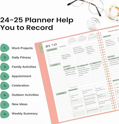 2024-2025 Planner -11.38'' x 8.74'', Weekly & Monthly Planner Notepad, From JUL.2024 - JUN.2025, Appointment Book, 60 Minutes Interval, Monthly Tabs, Faux Soft Leather, Spiral Bound - Rose Golden