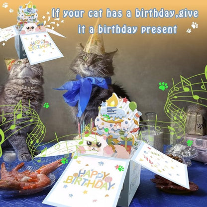 3D Pop Up Persian Cat Birthday Card, Fun Birthday Card for Women, Press the Power Button to Play 'Happy Birthday' Song
