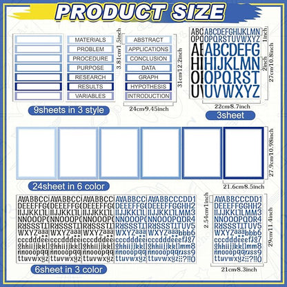 42 Sheets Science Fair Board Supplies 24 Self Adhesive Presentation Science Subtitles 9 Fair Project Titles 9 Personalized Letter Sticker Supplies for Classroom Office(Blue Style)