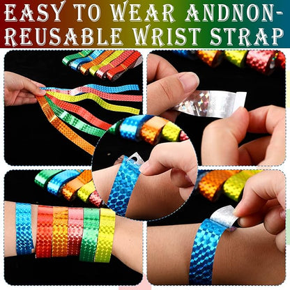 Epakh 600 Pcs Paper Wristbands Neon Wrist Bands Waterproof Handbands for Events Lightweight Concert Wristbands Neon Colored Adhesive Wrist Band for Party