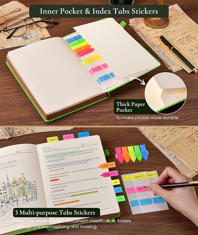 Vintage Leather Journal with 300 Numbered Pages,B5 Lined Journal for Men Women,Daily Journals for Writing,College Ruled Notebook for Work,School,Note taking,Travel Diary,Large (7" x 10")