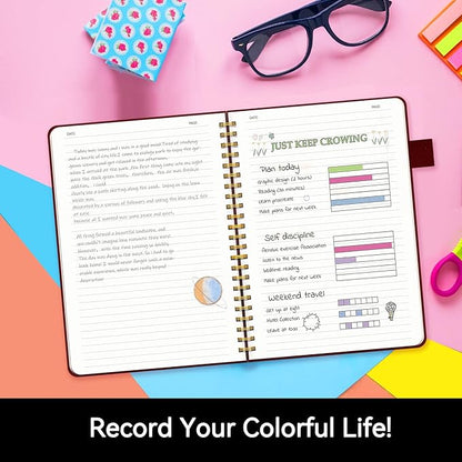 Alltree Lined Journal Notebook, Spiral Journal for Women, A5 Medium, Leather Hardcover Spiral Notebook with Tabs, Pen Loop, Pocket, Stickers, 160 Pages, Journal for Work, Burgundy(6"x8.5")