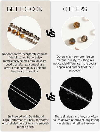 Lanyards for ID Badges and Keys,Natural Stone Beaded Teacher Lanyard for Women,Retractable Lanyard with ID Holder Cute Lanyards for Teachers（Brown）