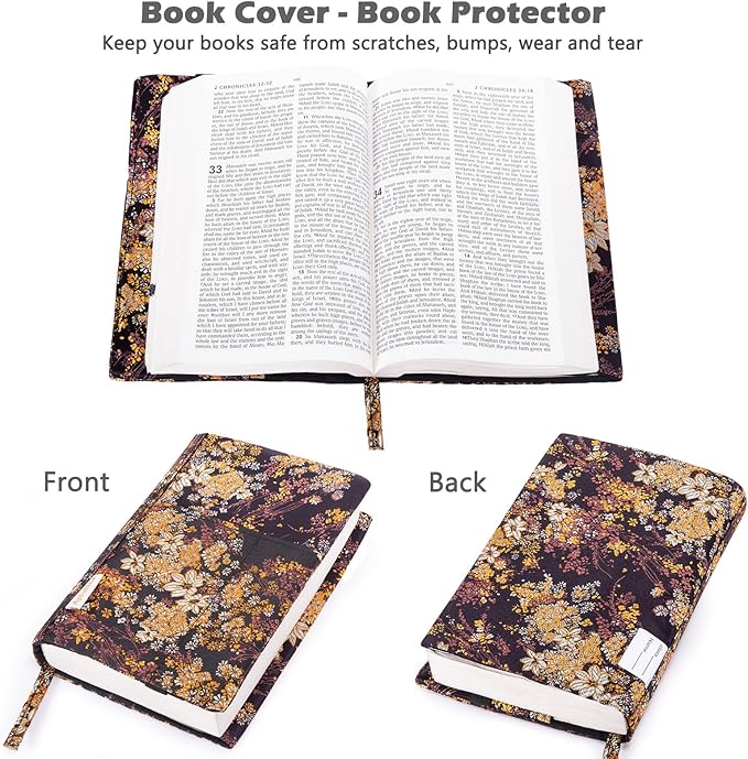 Book Covers with Cardholder - Fabric Dust Jackets for Books - Book Protector for Book Lovers - Book Covers for for Paperbacks,Hardcover,Bibles - Soft Cover Book Sleeve for AA Books