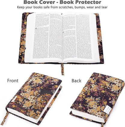 Book Covers with Cardholder - Fabric Dust Jackets for Books - Book Protector for Book Lovers - Book Covers for for Paperbacks,Hardcover,Bibles - Soft Cover Book Sleeve for AA Books