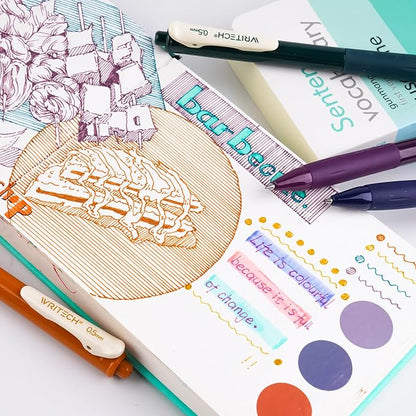WRITECH Retractable Gel Pens Quick Dry Ink Pens Fine Point 0.5mm 10 Assorted Unique Vintage Colors For Journaling Drawing Doodling and Notetaking (Vintage 1)