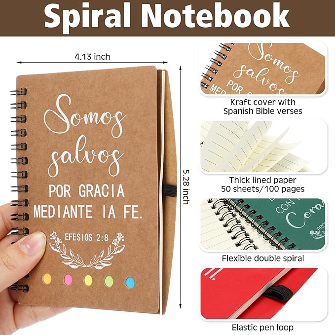 30 Sets Spanish Christian Gifts Bulk Religious Notebooks with Bible Verse Pens,inspirational Spiral Prayer Journal and Pen Set Church Gifts for Women Men Sunday Church Party Favors (Colorful)