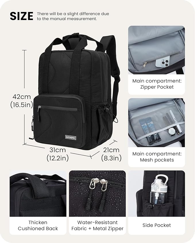 Large Travel Backpack Women, 40L Carry On Backpack for Airplanes with Shoe Compartment & Wet Pocket, 16 Inch Laptop Backpack for Trave Work Gym, Black