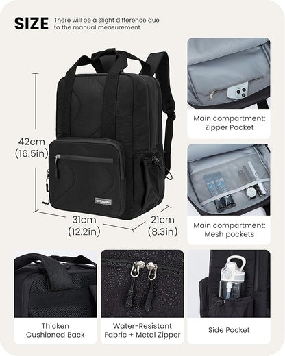 Large Travel Backpack Women, 40L Carry On Backpack for Airplanes with Shoe Compartment & Wet Pocket, 16 Inch Laptop Backpack for Trave Work Gym, Black