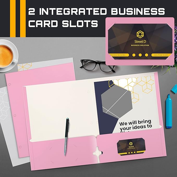 Better Office Products Two Pocket Portfolio Folders, 50-Pack, Pink, Letter Size Paper Folders, 50 Pieces, Pink