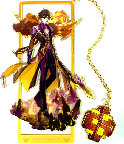 Genshin Impact Zhongli Brass Bookmarks with 3D Display Box for Women Men Sisters Friends - Birthday Gifts for Book Lovers - Zllada