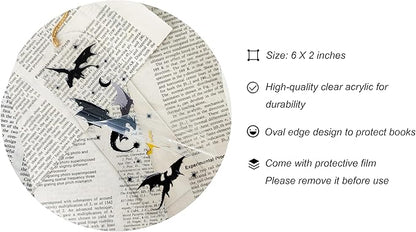 TwoDays 4th Wing Inspired Bookmarks, Fantasy Dragon Acrylic Bookmarks for Bookish Gifts, Cool Romantasy Book Merch for Book Lovers (6"x2", Set of 2)