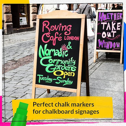 8 Washable Window Markers for Cars - 15mm Jumbo Colored Pens - Neon Paint Chalk Markers for Glass, Chalkboard, Blackboard, Bistro, Menu Board - Chalk Pens for Teachers, Kids, Businesses