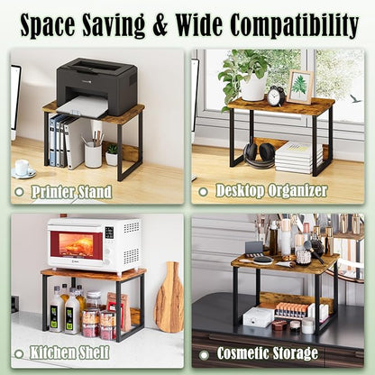 MARTY Desktop Printer Stand 2 Pack Printer Stand with Storage for Desk, Printer Shelf Desk Organzier for Home/Office Printer Riser Under Desk Small Table for Printer Fax Machine Scanner(Rustic Brown)