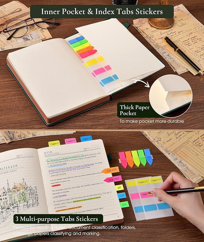 Vintage Leather Journal with 300 Numbered Pages,B5 Lined Journal for Men Women,Daily Journals for Writing,College Ruled Notebook for Work,School,Note taking,Travel Diary,Large (7" x 10")