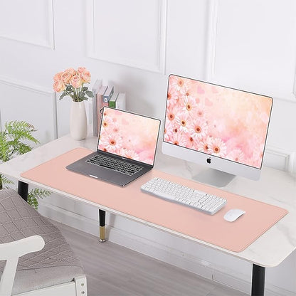 Large Desk Mat -47.2" x 17.5" Leather Desk Pad Protector with Natural Cork & PU Leather, Non-Slip Office Desk Mat, Double-Sided Mouse Pad, Waterproof Large Desk Pad for Office&Home(Pink)